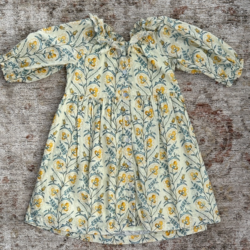 Charming Floral Kids Dress in Yellow and Cream
